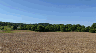 open land, field, with blue sky, matrure green trees, lancaster kirkersville road